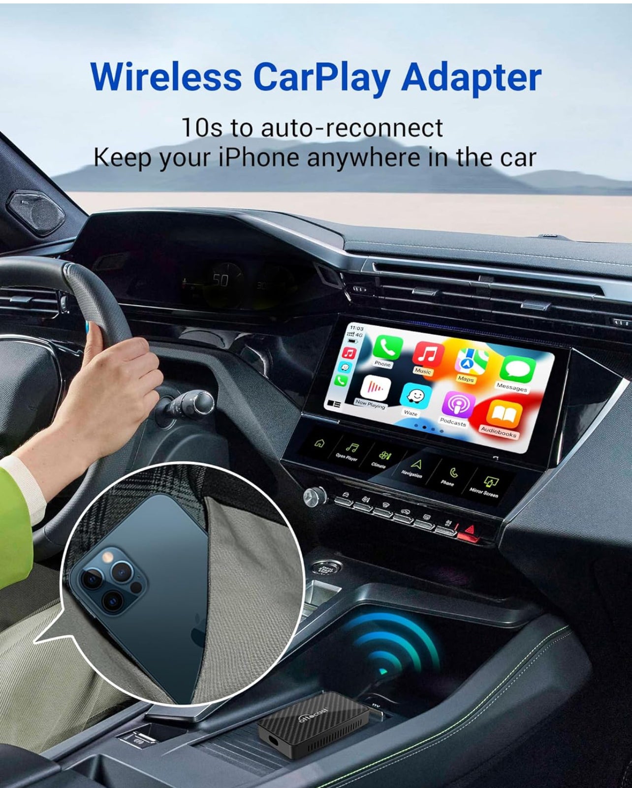 OTTOCAST Play2Video Pro – Wireless CarPlay & Android Auto Adapter with YouTube, Netflix, Spotify, IPTV | 5GHz WiFi, Auto Connect, No Delay | Compatible with OEM Wired CarPlay