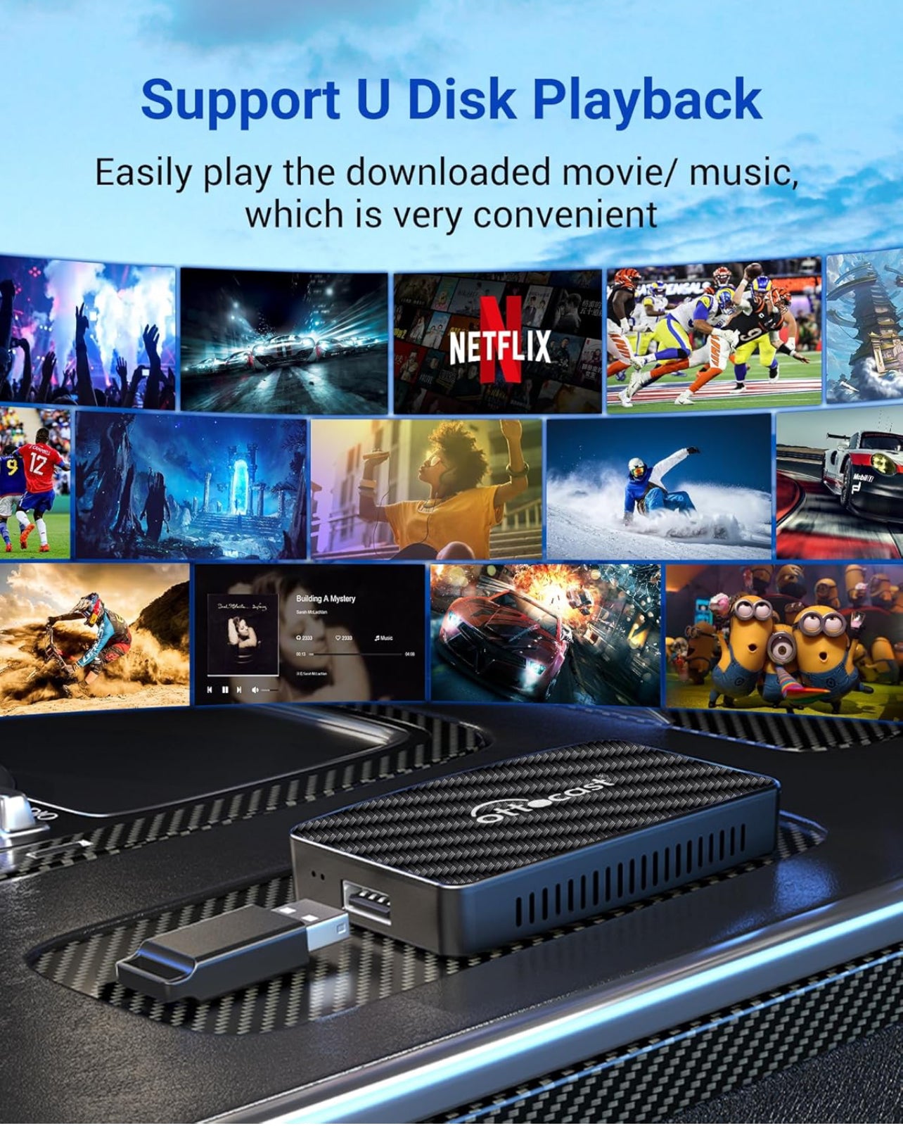 OTTOCAST Play2Video Pro – Wireless CarPlay & Android Auto Adapter with YouTube, Netflix, Spotify, IPTV | 5GHz WiFi, Auto Connect, No Delay | Compatible with OEM Wired CarPlay